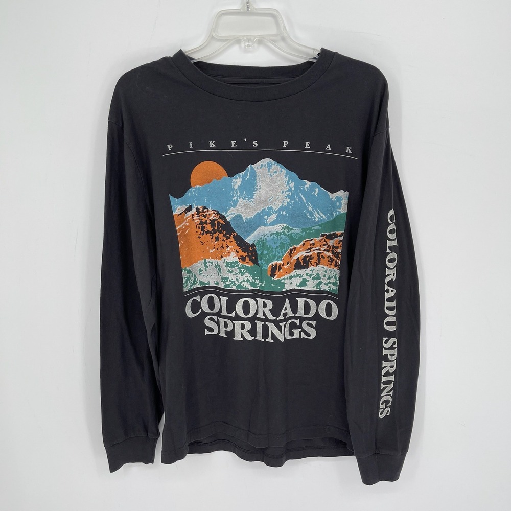 Hollister Men's Black Pikes Peak Colorado Graphic Long Sleeve Tee T-Shirt Size M